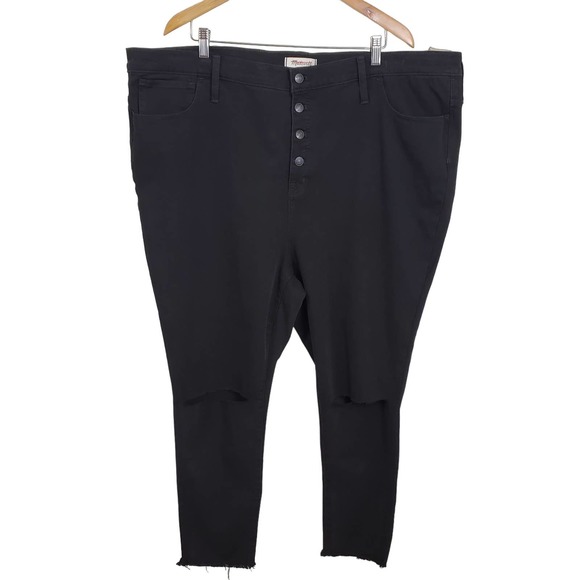 MADEWELL | HIGH RISE BUTTON FLY JEGGINGS BLACK DENIM JEAN RAW HEM PLUS SIZE 37 - Picture 3 of 17